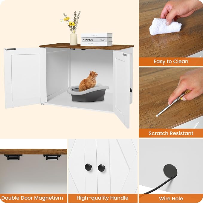 Dwanton Litter Box Enclosure, Cat Litter Box Furniture Hidden, Reversible - Image 5