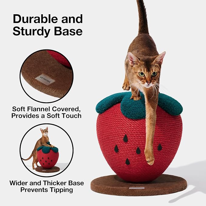VETRESKA Strawberry Cat Scratching Post, Cute Cat Scratcher - Image 7