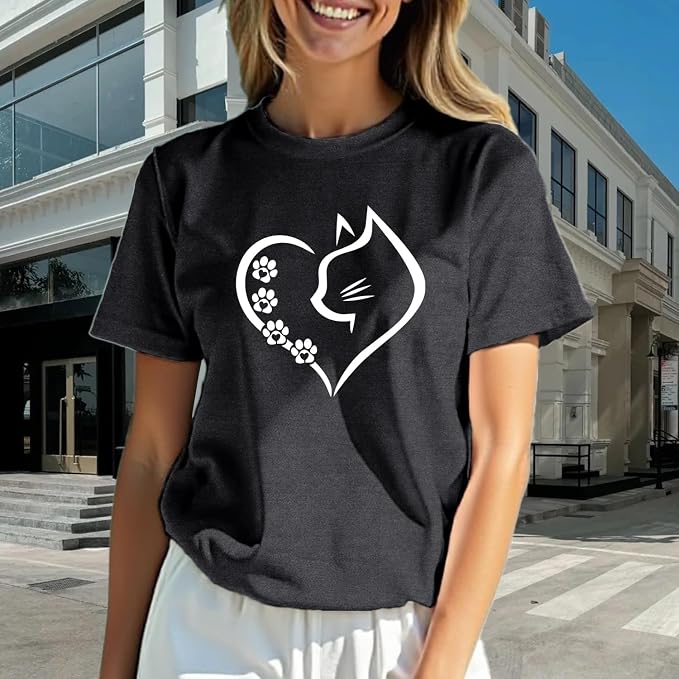 Cat Shirts for Women Cat Mom Tshirts Pet Lover Shirt Cats Paw Print Tee Tops - Image 2