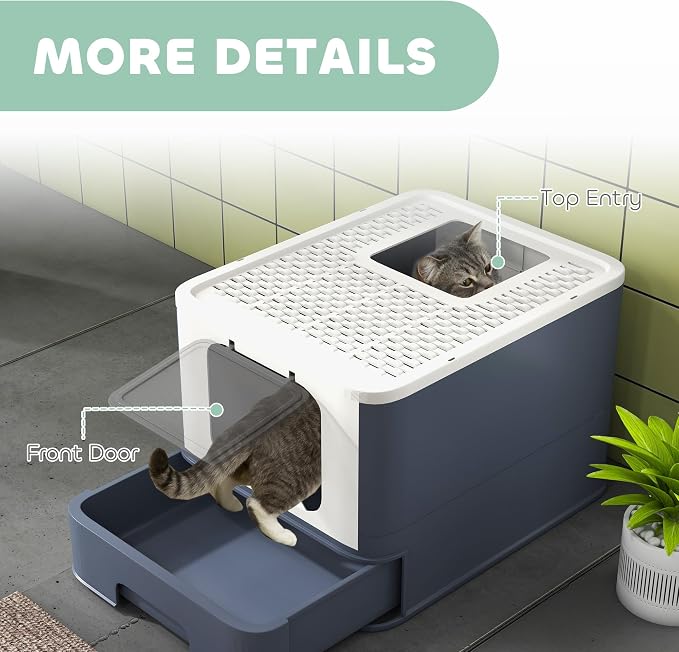 PawHut Cat Litter Box with Lid, Covered Large Cat Litter Box with Scoop - Image 8