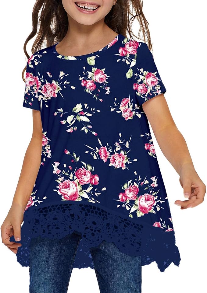 storeofbaby Girls Casual Tunic Tops Short Sleeve Loose Soft Blouse T-Shirt - Image 2