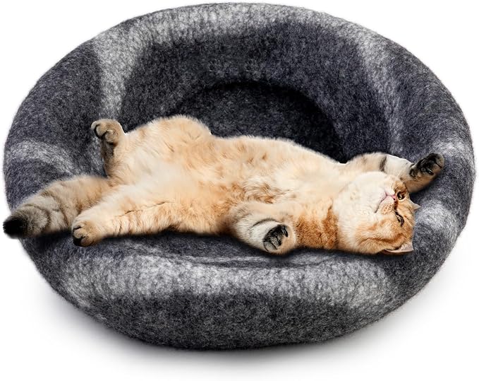 Woolygon Premium Felt Cat Cave Bed – Wool Kitty Beds Handcrafted Kitten Caves - Image 4