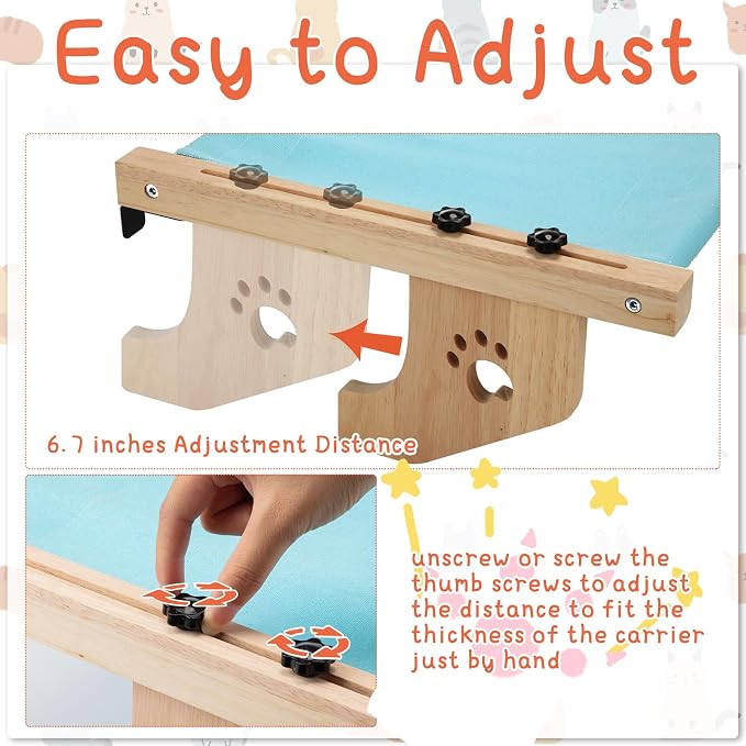 Pinkunn 2 Set Cat Window Sill Perch Adjustable Wood Small Cat Window Hammock - Image 3