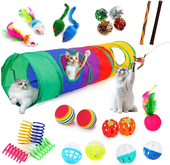 25-Piece Cat Toys Kit with Rainbow Tunnel by iCAGY