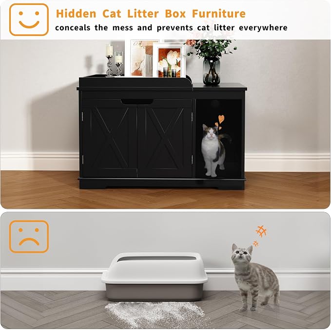 Flip Top Cat Litter Boxes Enclosure Covered Litter Box Hidden Furniture Wooden - Image 5