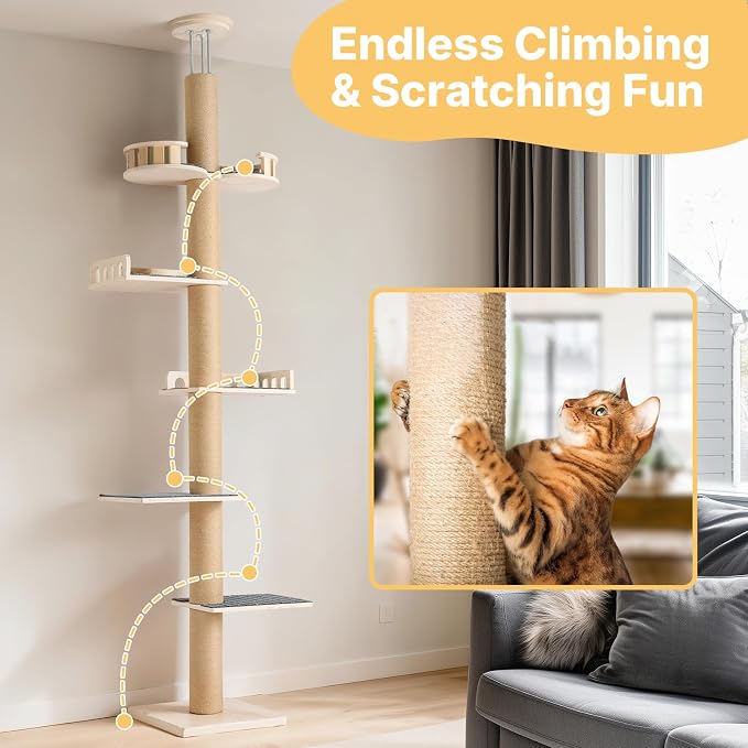 Veehoo Floor to Ceiling Cat Tree, Adjustable Height Tall Climbing Tower - Image 6