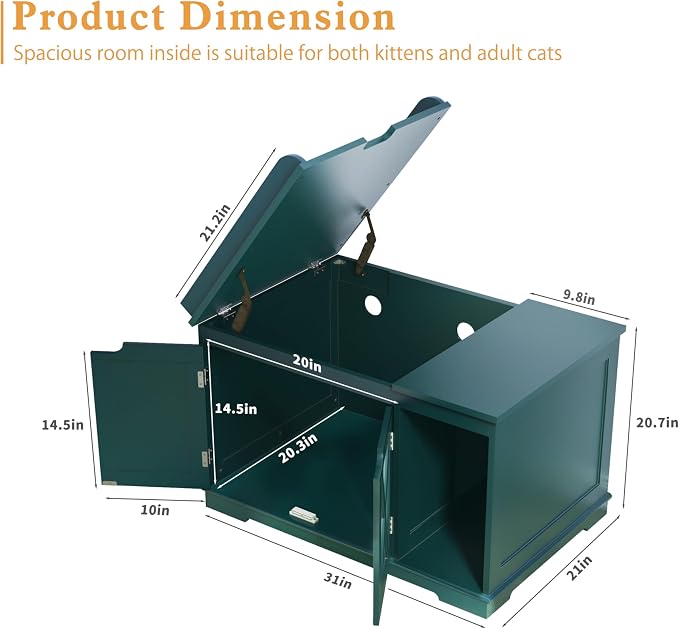 Flip Top Cat Litter Boxes Enclosure Covered Litter Box Hidden Furniture Wooden - Image 2