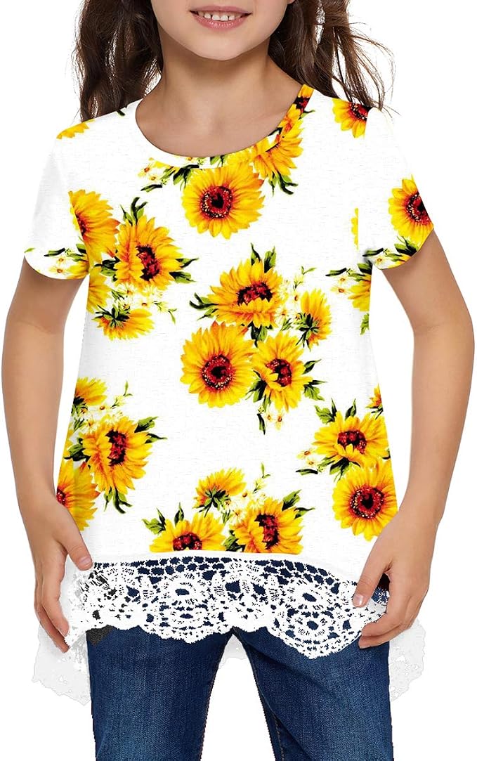 storeofbaby Girls Casual Tunic Tops Short Sleeve Loose Soft Blouse T-Shirt - Image 3