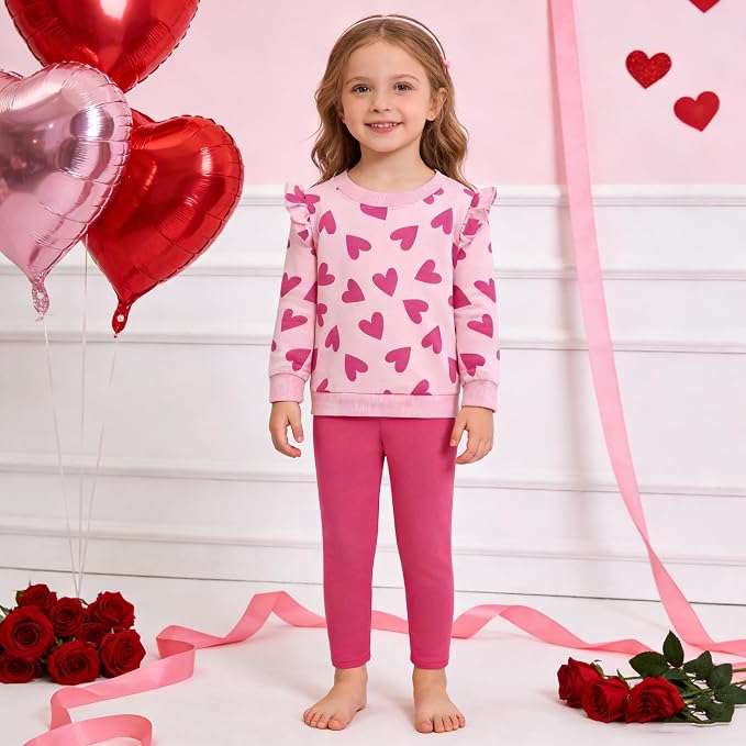 Little Girls Unicorn Outfits 2 Piece Kids Ruffle Sleeve Sweatshirt + Leggings - Image 2