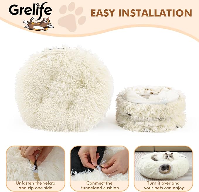 Grelife Cat Tunnel Bed for Indoor Cats, Cute Cat Tunnel Toys, Cat Donut Tunnel - Image 7