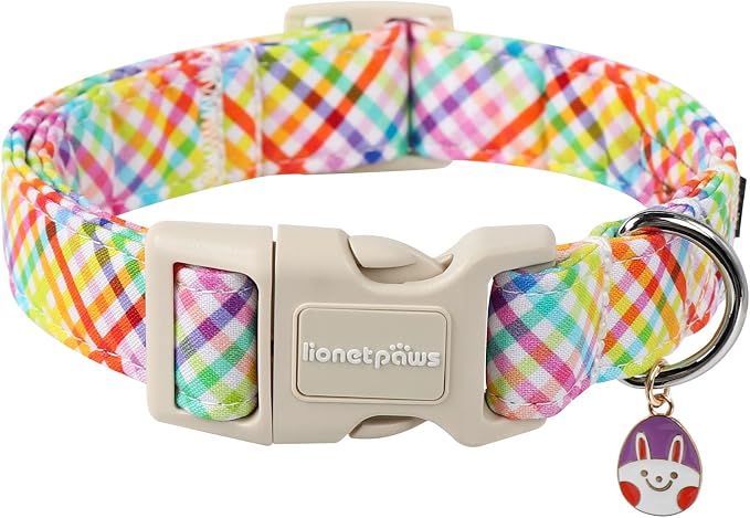 Lionet Paws Easter Dog Collar, Comfortable Adjustable Colorful Plaid Collar by lionetpaws