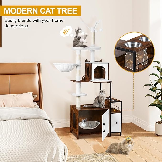Snughome Cat Tree with Litter Box Enclosure, 3-in-1 Modern Cat Tower - Image 6
