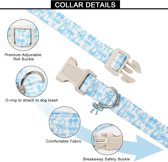 Lionet Paws Summer Dog Collar- Cute Blue Bow Dogs Collar - Image 2