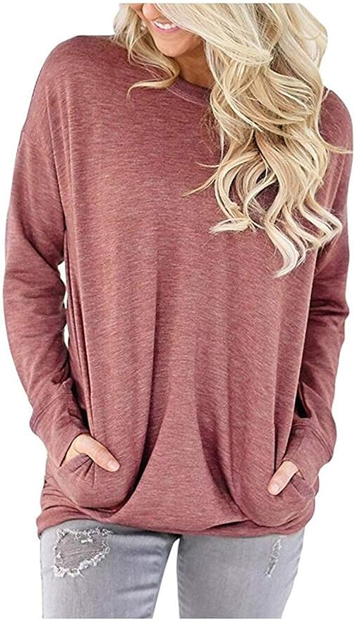 Akihoo Womens Casual Long Sleeve Tunic Tops Crew Neck Shirt Blouses - Image 2