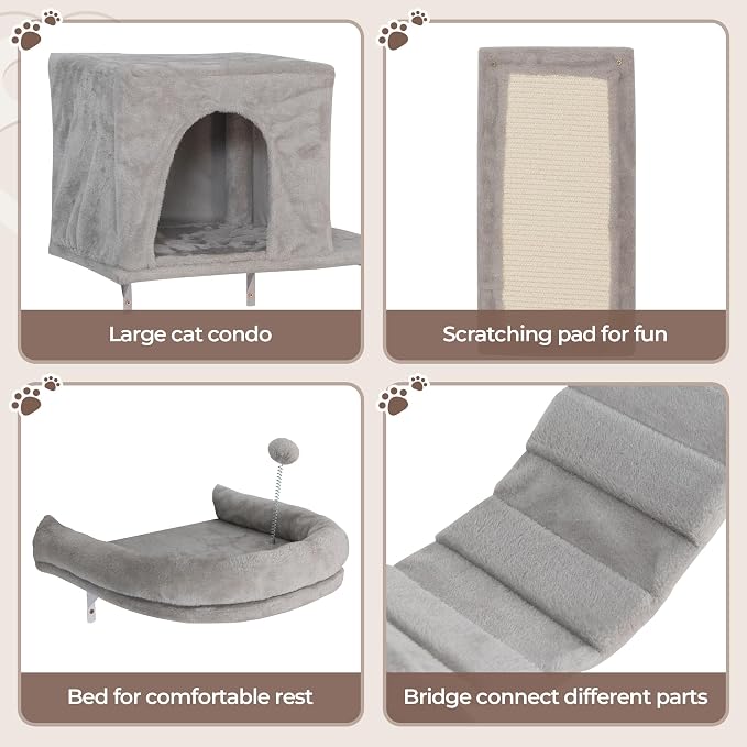 COZIWOW 8-in-1 Cat Wall Furniture Set – Wall Mounted Cat Climbing Wall Shelves - Image 3
