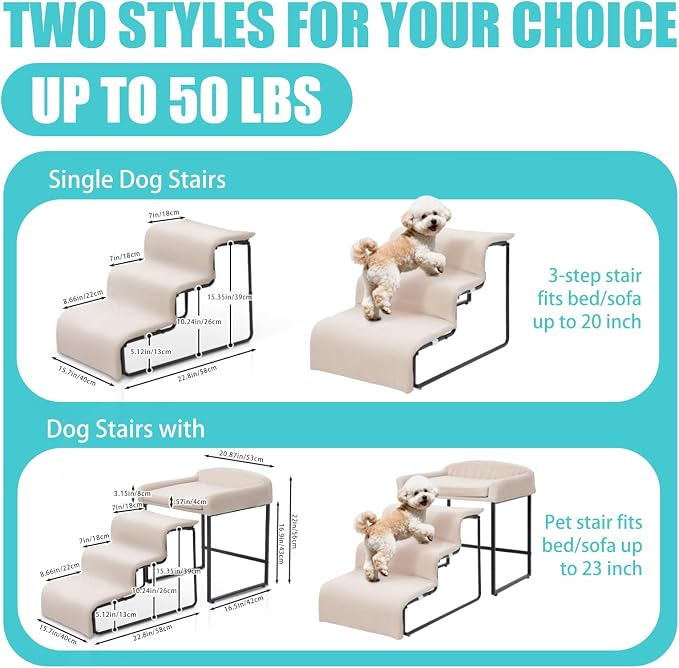 Dog Stairs for Small Dogs 15.4" H, 3-Step Pet Bed Stairs for Dogs to Get On Bed - Image 7