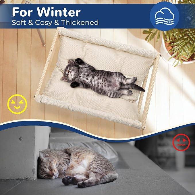 Cat Bed with Removable Washable Cushion, 9.5" Elevated Wooden Cat Hammock Bed - Image 2
