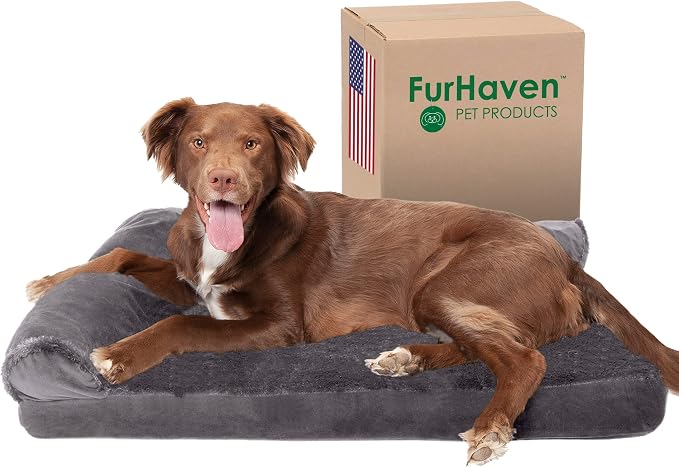 Furhaven Cooling Gel Dog Bed for Large/Medium Dogs w/ Removable Bolsters & by FurHaven