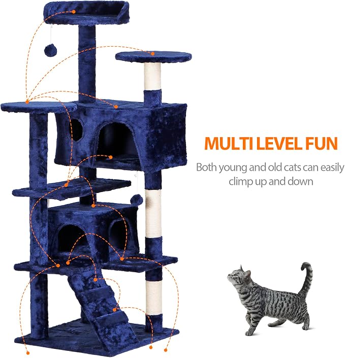 ZENY 53 inches Cat Tree with Sisal-Covered Scratching Posts and 2 Plush Rooms - Image 3
