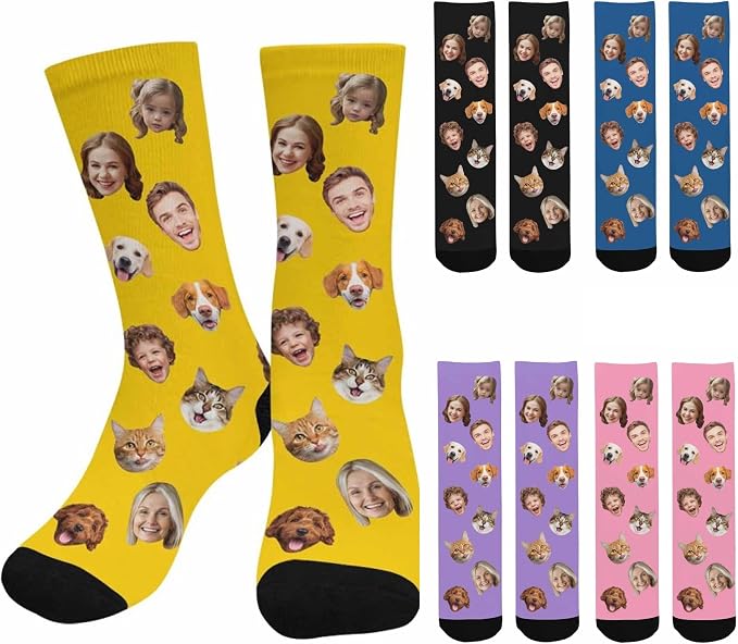 Artsadd Custom Face Socks for Women Men Cat Dog Lovers, Customized Unisex Funny by Artsadd