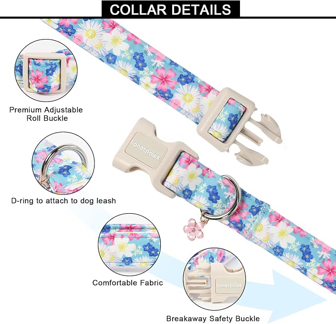 Lionet Paws Floral Dog Collar- Cute Spring Wildflowers Daisy Forget Me Not Dog - Image 2