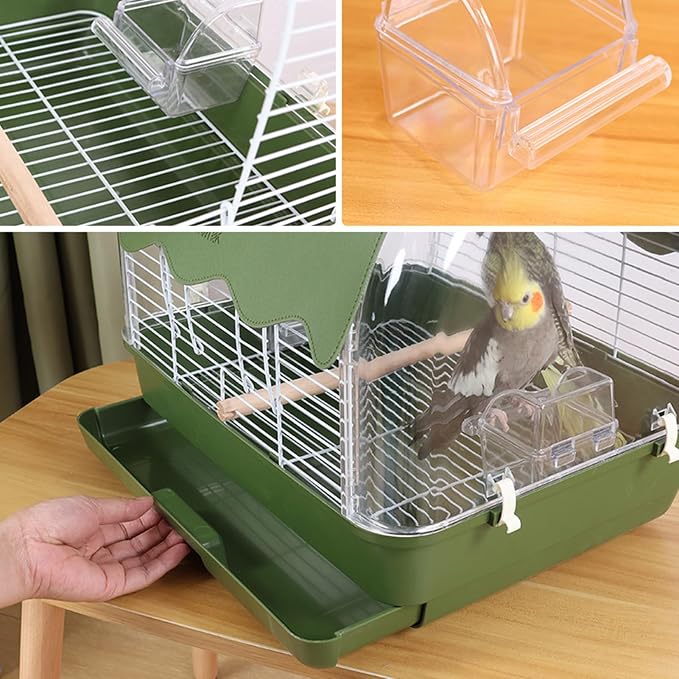 Small Bird Cage, Transparent Bird Travel Carrier, Full View Cockatiel Cage - Image 8