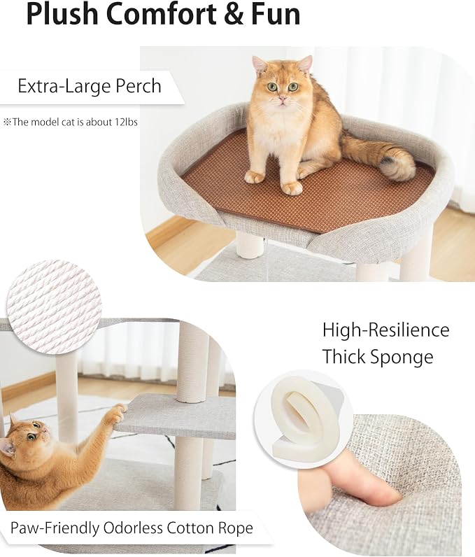 Cat Tree Tower Wooden 37.4'', Large Cat Tree - Image 8