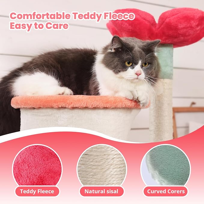 HYABi 56.3in Flower Design Cat Tree, Foldable Multi-Level Tower - Image 5