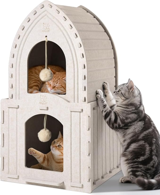 Apasiri 2-Story Cat House for Indoor Cats: Convertible 2-in-1 Felt Cat Condo by Apasiri