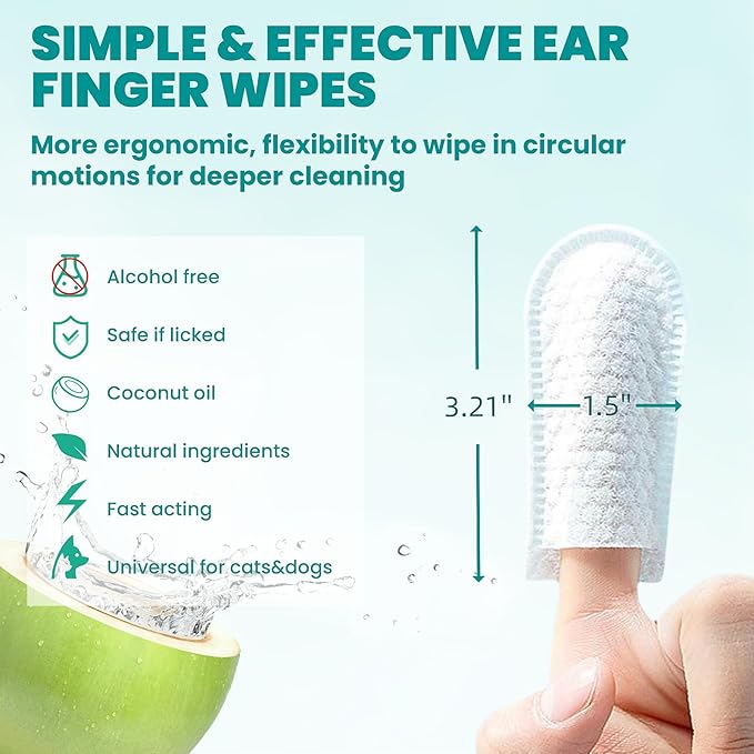 Ear Cleaner Finger Wipes 60 Counts, Dog Ear Cleaner, Grooming Kit Care - Image 5