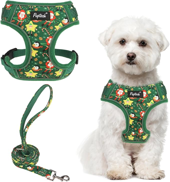 PUPTECK Christmas Small Dog Harness and Leash Set, No Pull Adjustable Puppy Cat by PUPTECK