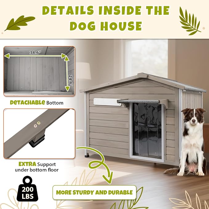 PetsCosset 40.2" L Large Dog House Outdoor & Indoor, Fir Wood Dog Kennel - Image 6