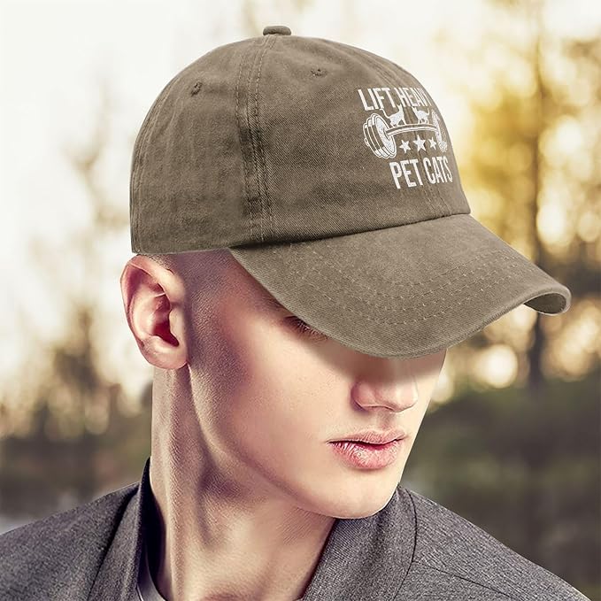 Made in USA Lift Heavy Pet Cats Hats Cotton Washed Baseball Caps Adjustable Hat - Image 4