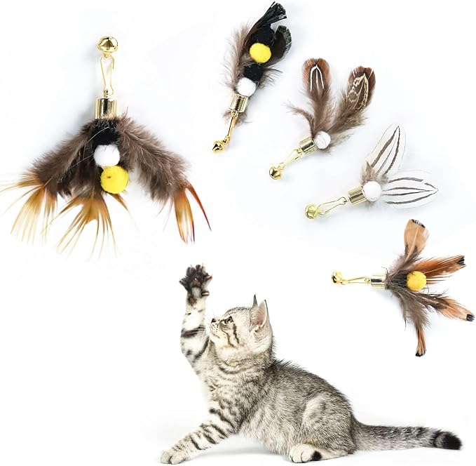 Cat Insect Feather Toys Replacement Cat Toy Wand Refills, 6 Pieces Natural - Image 5