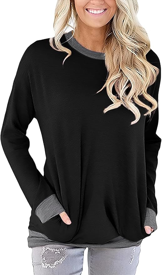 Akihoo Womens Casual Long Sleeve Tunic Tops Crew Neck Shirt Blouses - Image 2