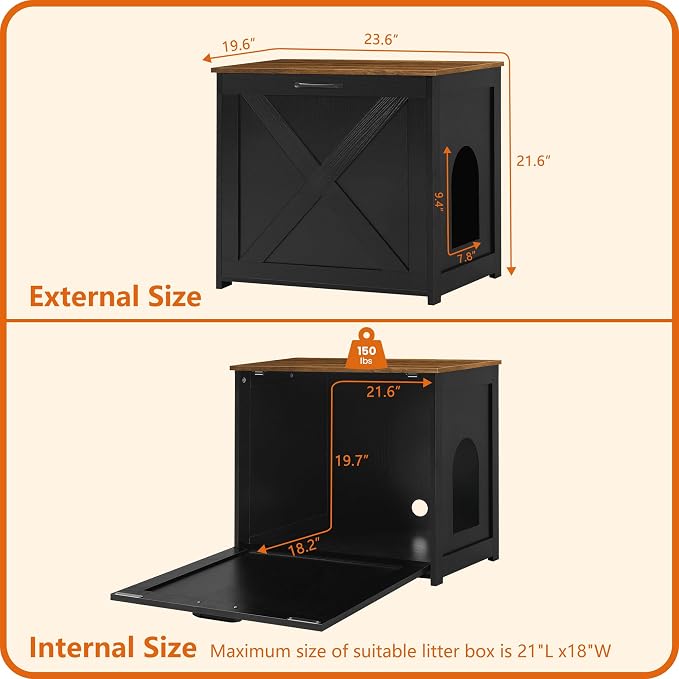 Dwanton Cat Litter Box Furniture Hidden, Cat Litter Box Enclosure, Reversible - Image 4