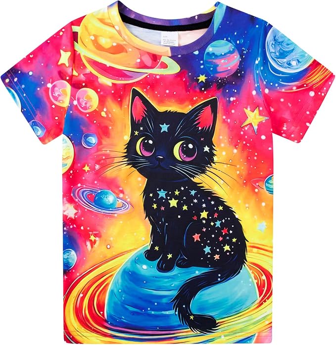 Funnycokid Girls Shirts Cat T Shirt Size 5-12 Clothes by Funnycokid