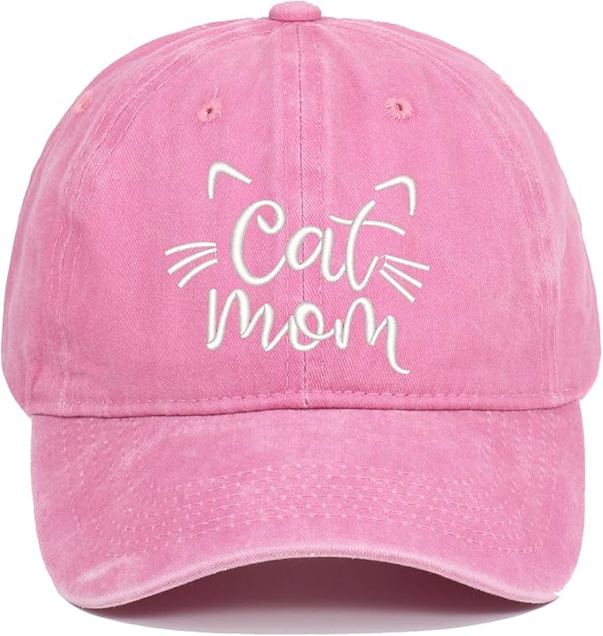CORIRESHA Cat Mom Baseball Cap Washed Denim Cotton Adjustable Unisex Hat by CORIRESHA