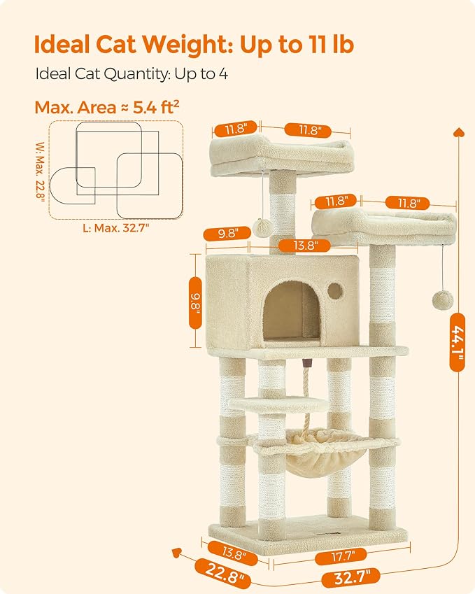 Feandrea Cat Tree, 44.1-Inch Cat Tower - Image 6