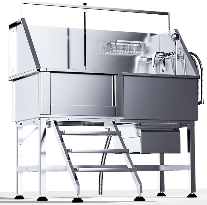 46" Dog Wash Station, 304 Stainless Steel, Side Stair, 440 lb by DYTREND