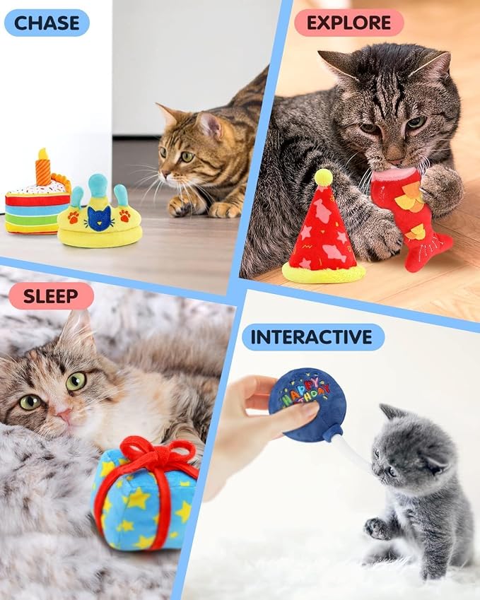 CiyvoLyeen 6Pcs Birthday Themed Catnip Toys Cat Birthday Gift Kitten - Image 2