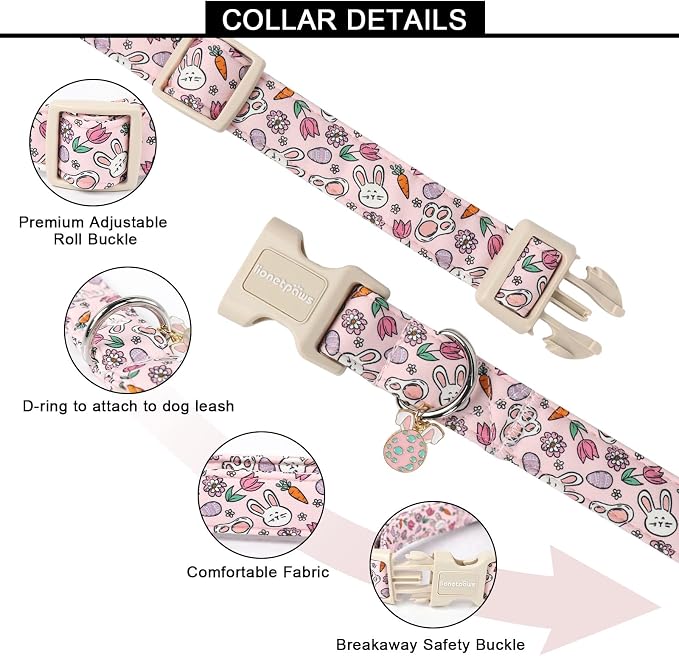 Lionet Paws Easter Dog Collar- Cute Rabbit Purple Eggs Pink Dog Collars - Image 3