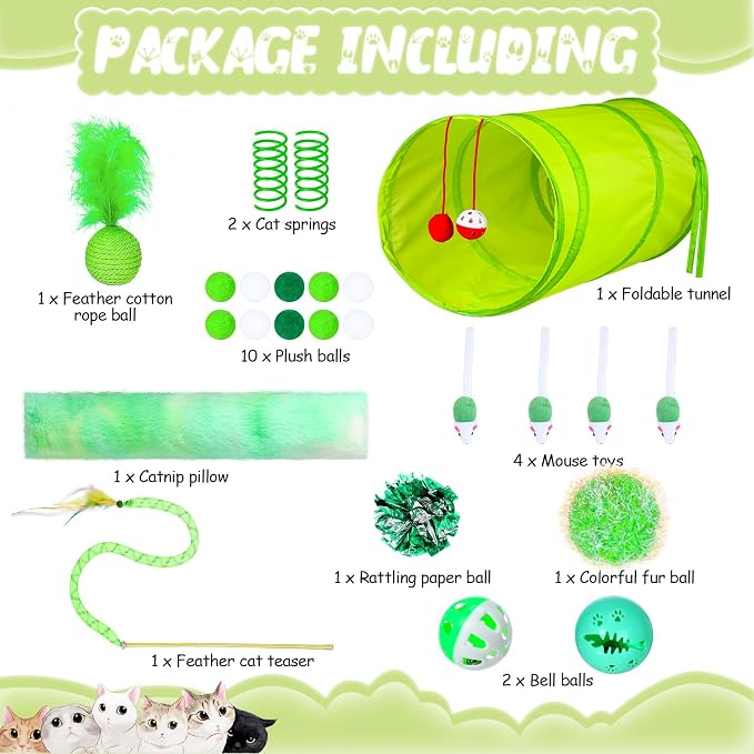 24 Pcs Cat Toys Set Interactive Kitten Toys Pack Including Collapsible Play - Image 3