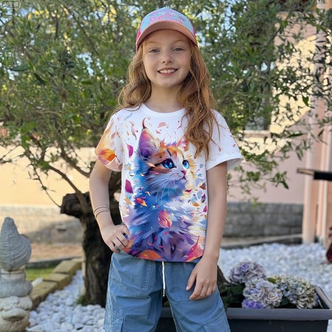 Funnycokid Girls Shirts Cat T Shirt Size 5-12 Clothes - Image 2