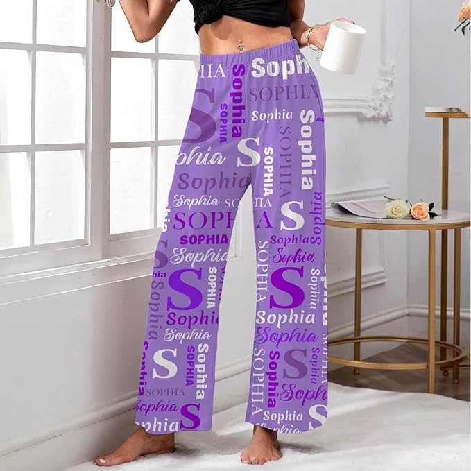Custom Pajama Pants for Women Men, Personalized 67 Name Photo PJ Family Six - Image 3