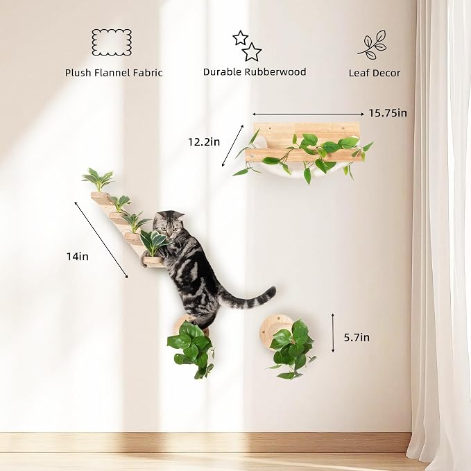 MEOWOOU 3 in 1 Cat Wall Furniture Set, 3 Pack Climbing Shelves Set, Cats Hammock - Image 2