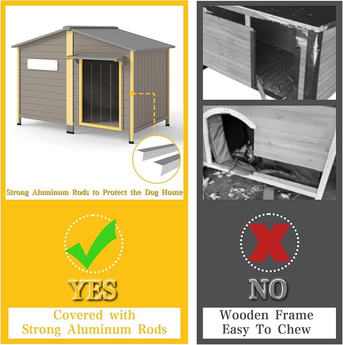 PetsCosset 55.1" L Large Dog House Outdoor & Indoor, Fir Wood Dog Kennel - Image 2