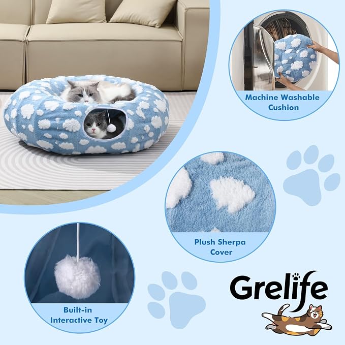 Grelife Cat Tunnel Bed for Indoor Cats, Cute Cat Tunnel Toys, Cat Donut Tunnel - Image 6