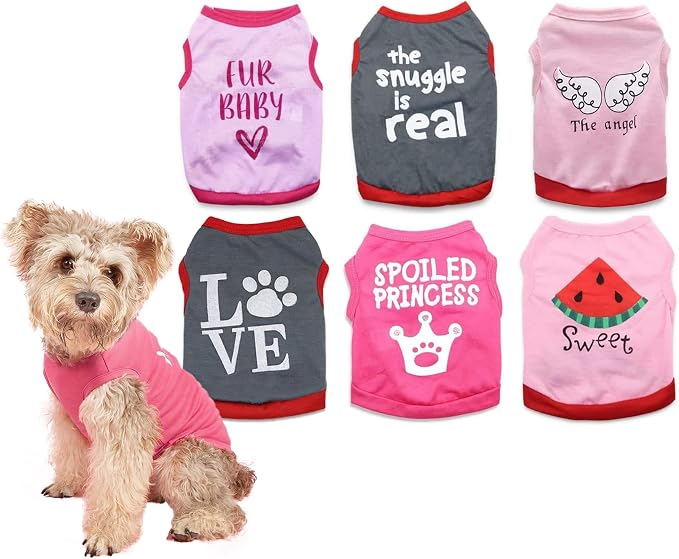 6 Packs Small Dog Puppy Shirts Girl Dog Clothes Girls T Shirt by DroolingDog