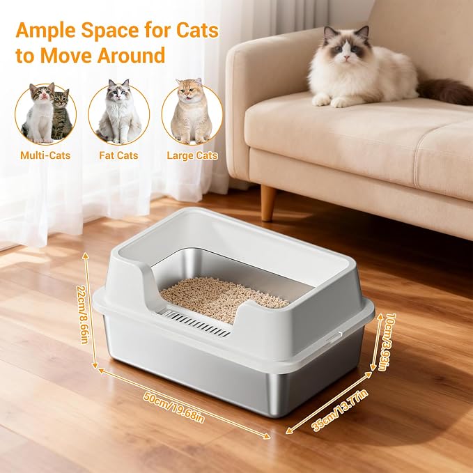 Stainless Steel Litter Box, XL Enclosed Cat Litter Boxes - Image 7